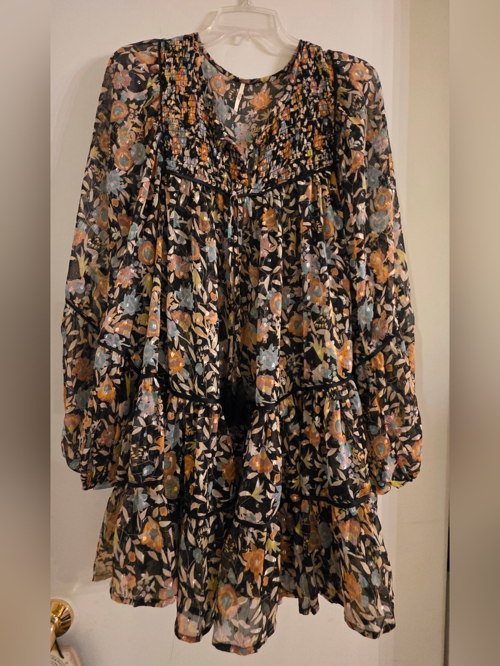 Free People Black Floral Mini Dress with Yellow and Blue Accents